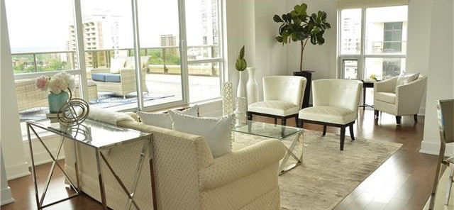 bright room in white sitting area