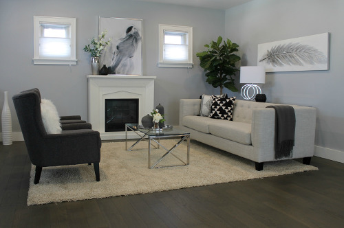 chairs and sofa in a staged living room